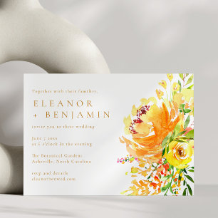 Invitation Paysage de mariage floral aquarelle jaune orange