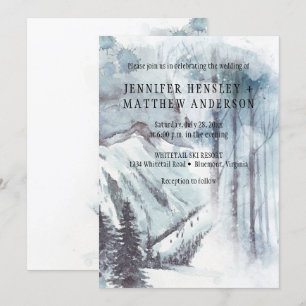 Invitation Paysage de neige Pine Trees Montagnes Mariage  