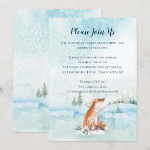 Invitation Paysage de neige renard de Noël Fir Trees