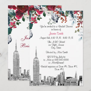 Invitation Paysage de NYC ESB Gravure Burg Floral Réception d