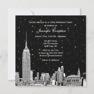 Invitation Paysage de NYC gravé étoilé fond DIY couleur SQ Sw