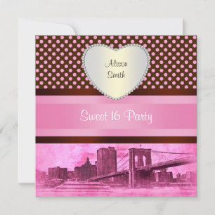 Invitation Paysage de NYC Pont de Brooklyn Bateau 3H Sweet 16