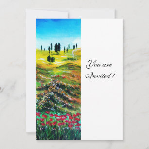 Invitation PAYSAGE DE TOSCANE AVEC COQUELICOTS, blanc