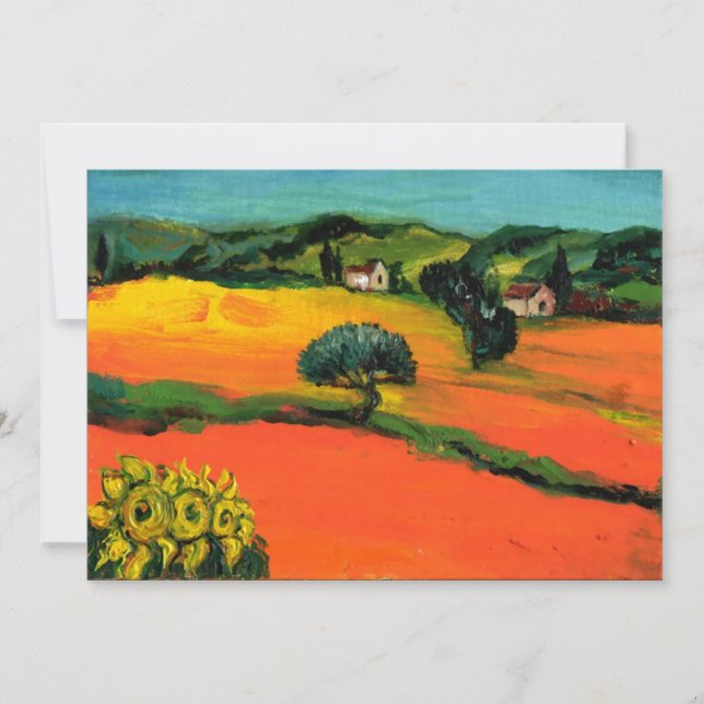 Invitation PAYSAGE DE TOSCANE, bleu vert jaune orange (Devant)