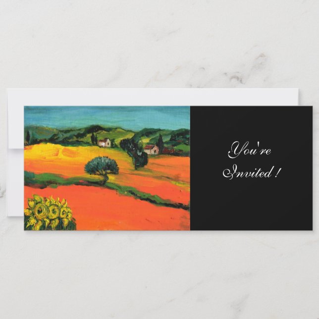 Invitation PAYSAGE DE TOSCANE , bleu vert jaune orange (Devant)