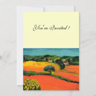 Invitation PAYSAGE DE TOSCANE , bleu vert jaune orange