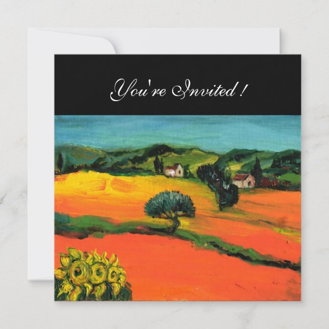 Invitation PAYSAGE DE TOSCANE, bleu vert jaune orange (Devant)