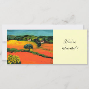 Invitation PAYSAGE DE TOSCANE , bleu vert jaune orange