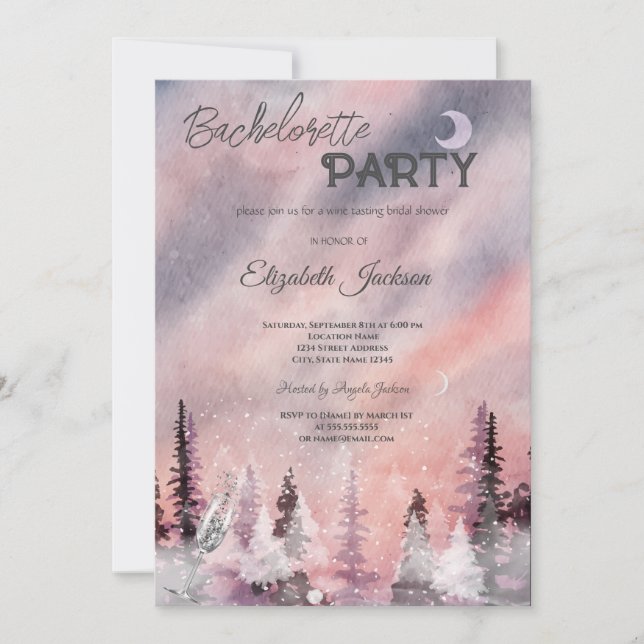 Invitation Paysage d'hiver Bachelorette de la forêt de Greenp (Devant)