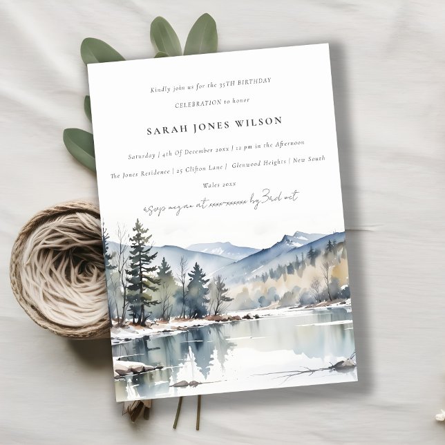 Invitation Paysage du lac de la neige d'hiver Anniversaire (Créateur téléchargé)