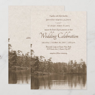 Invitation paysage du lac de montagne placid mariage