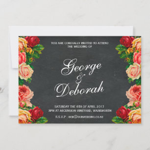 Invitation Paysage floral de rose rustique vintage sur tablea