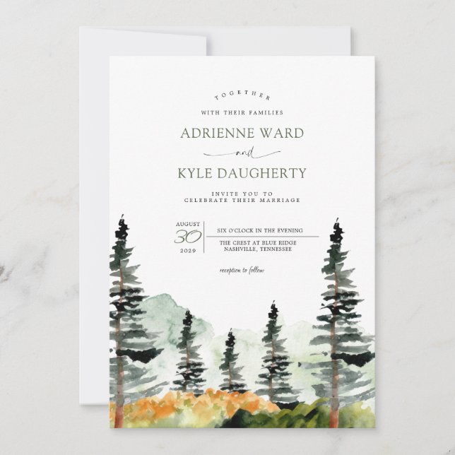 Invitation Paysage forestier Mariage de montagne (Devant)