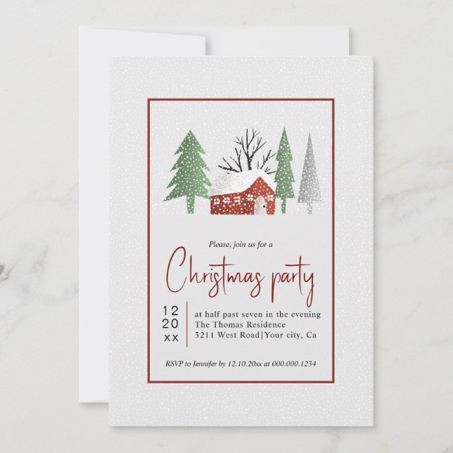 Invitation Paysage hivernal avec arbres et fête de Noël (Devant)