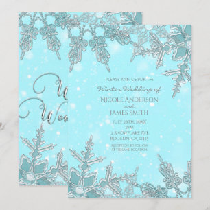 Invitation Paysage hivernal bleu élégant de mariage de flocon
