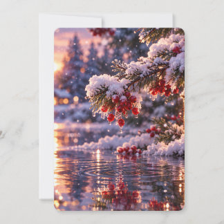 Invitation Paysage hivernal Branches de pin enneigées & Baies
