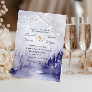 Invitation Paysage hivernal violet lumières de neige mariage