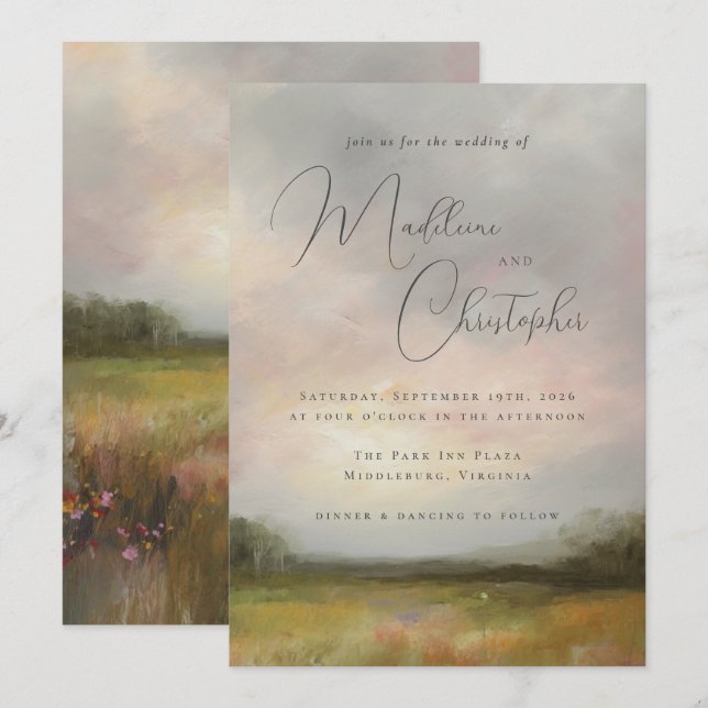 Invitation Paysage impressionniste romantique Mariage Abstrai (Devant / Derrière)