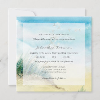 Invitation Paysage marin côtier aquarelle rustique