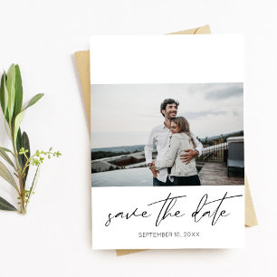 Invitation Paysage photo moderne chic Sauvez la date Blanc