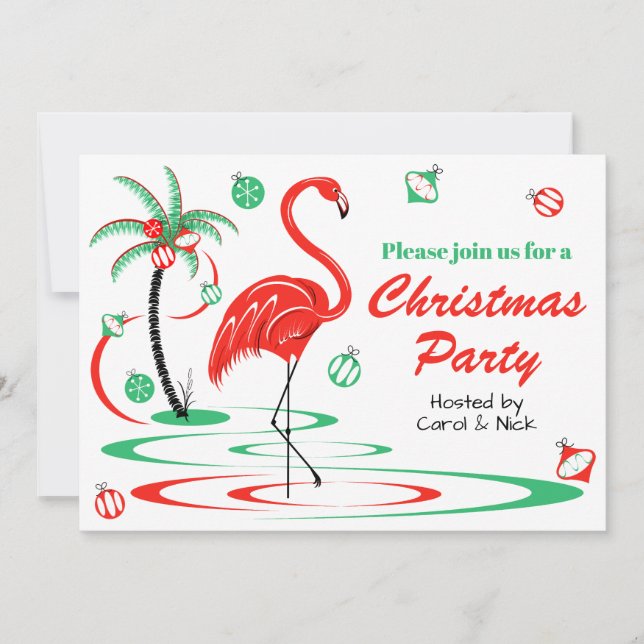 Invitation Paysage rouge de fête de Noël de Flamant rose de (Devant)