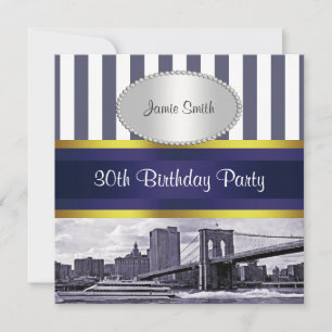 Invitation Paysage urbain de NYC Pont de Brooklyn, bateau ble