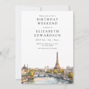 Invitation Paysage urbain de Paris aquarelle anniversaire wee