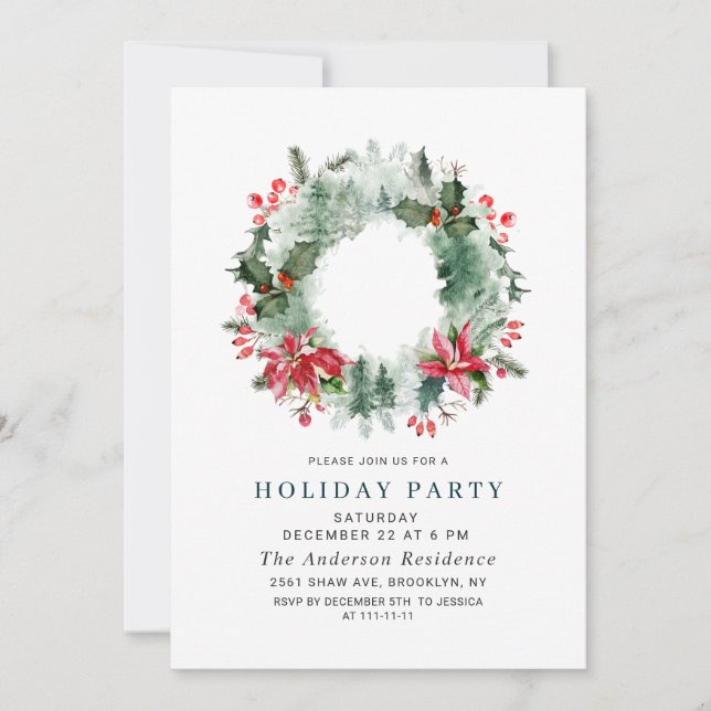 Invitation Paysage Wreath Fête de Noël Forêt (Devant)