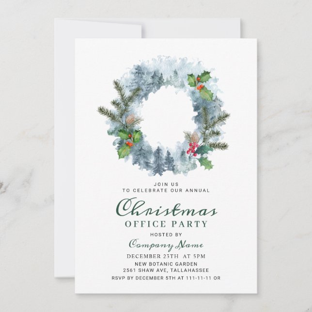 Invitation Paysage Wreath Noël Entreprise Fête de Fêtes (Devant)