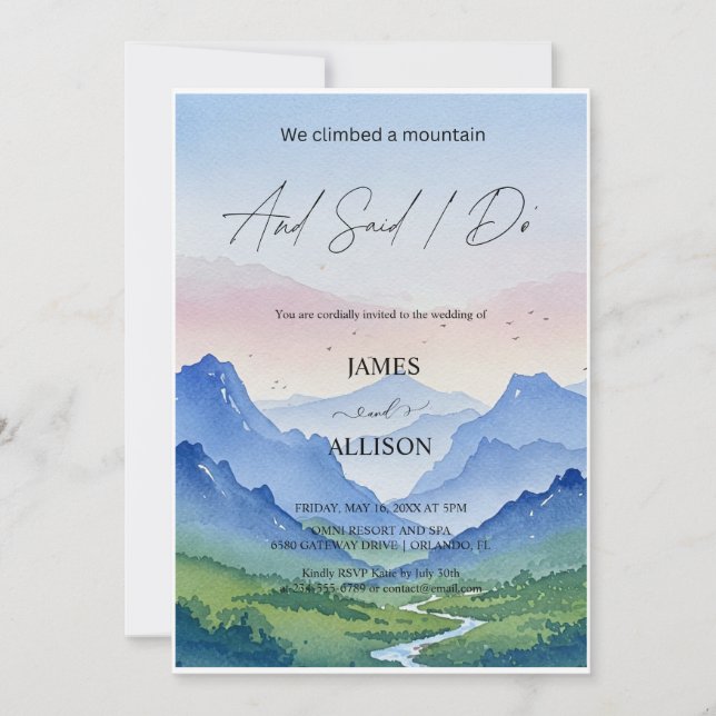 Invitation Paysages d'aquarelle et montagnes Mariage (Devant)