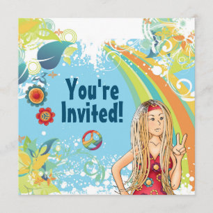 Invitation Peace Blond Hippie Girl Anniversaire Fête Invitati