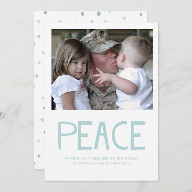 Invitation Peace Bold Typographie Blue Photo Holiday Card (Devant / Derrière)