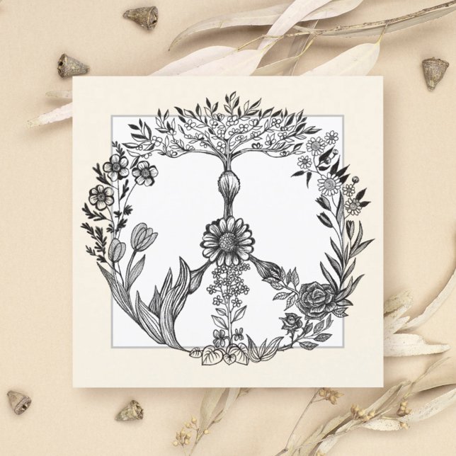 Invitation Peace Floral Dessin Cute Boho Hippie Fleurs Art (Créateur téléchargé)