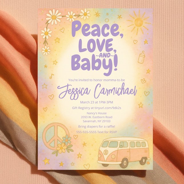 Invitation Peace Love and Baby Retro Baby Shower Party (Peace Love and Baby Retro Baby Shower Party Invitation
)
