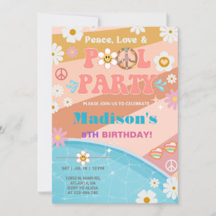 Invitation Peace Love et Pool Party anniversaire super.