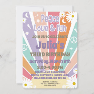 Invitation Peace Love & Fun Super Hippy Sun & Daisy Girl