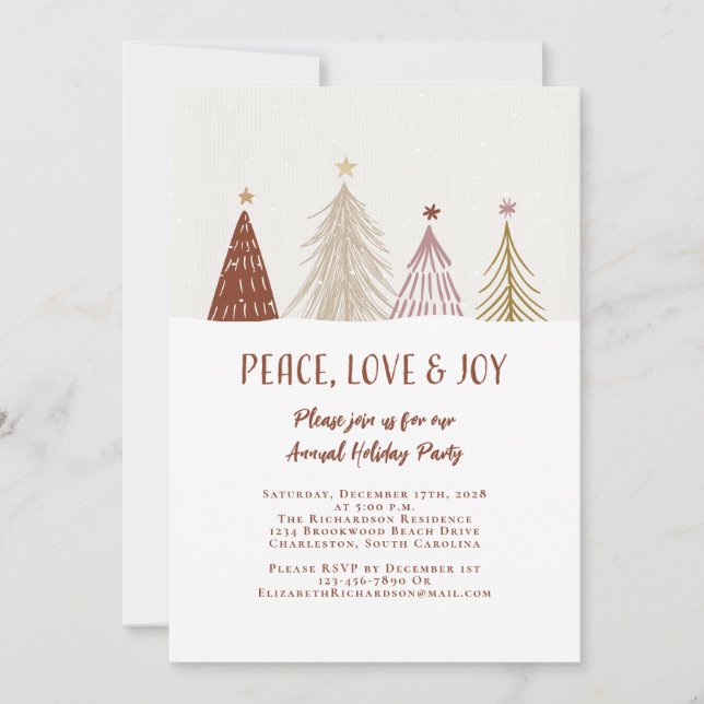 Invitation Peace Love Joy Elegant Fête de Fête (Devant)