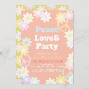 Invitation Peace Love & Party Pink 1er anniversaire Invitatio