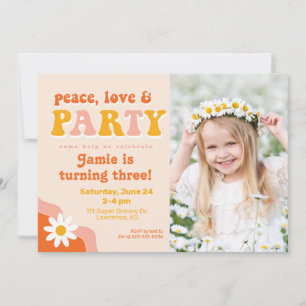 Invitation Peace, Love & Party Retro Photo Anniversaire Invit