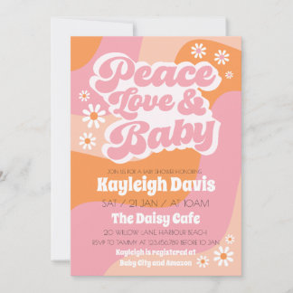 Invitation Peace Love Retro Super les années 70 Baby shower I