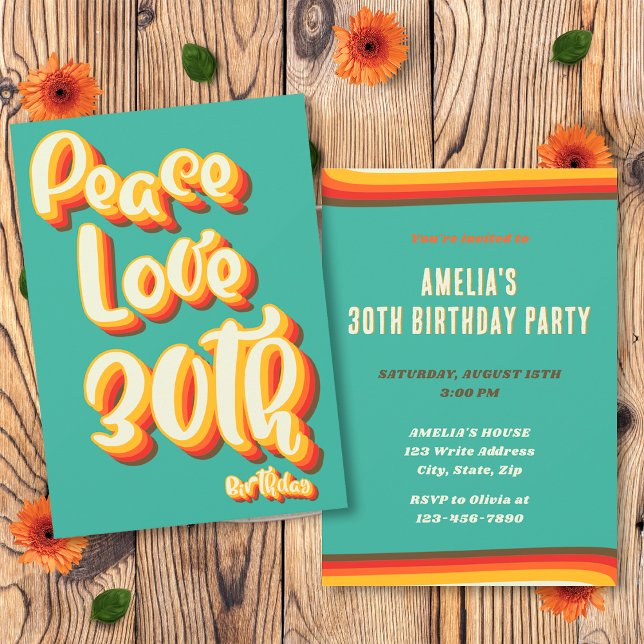 Invitation Peace Love Retro Super Sunset 30e anniversaire (Créateur téléchargé)
