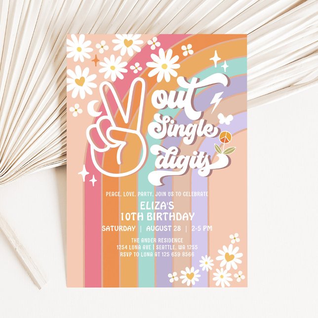 Invitation Peace Out Chiffres simples 10ème anniversaire Supe (Créateur téléchargé)