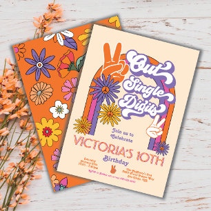 Invitation Peace Out Chiffres simples Rainbow Birthday Party