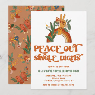 Invitation Peace Out Chiffres simples Rainbow Birthday Party