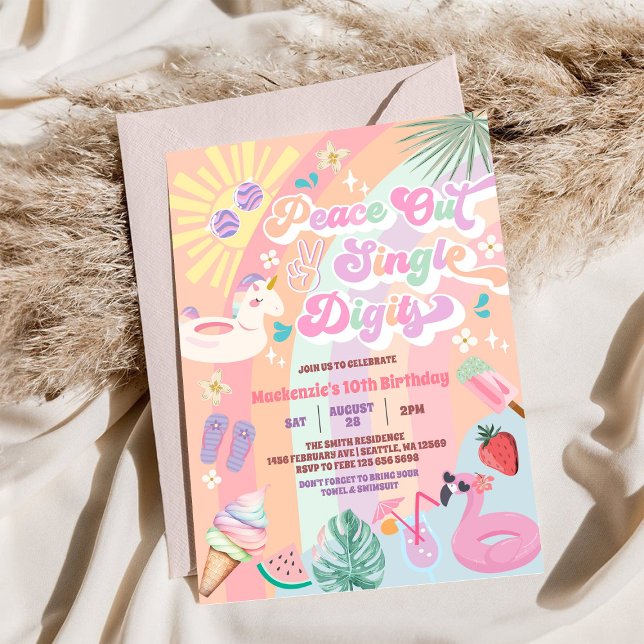 Invitation Peace Out Single Digits Groovy Daisy Birthday (Créateur téléchargé)