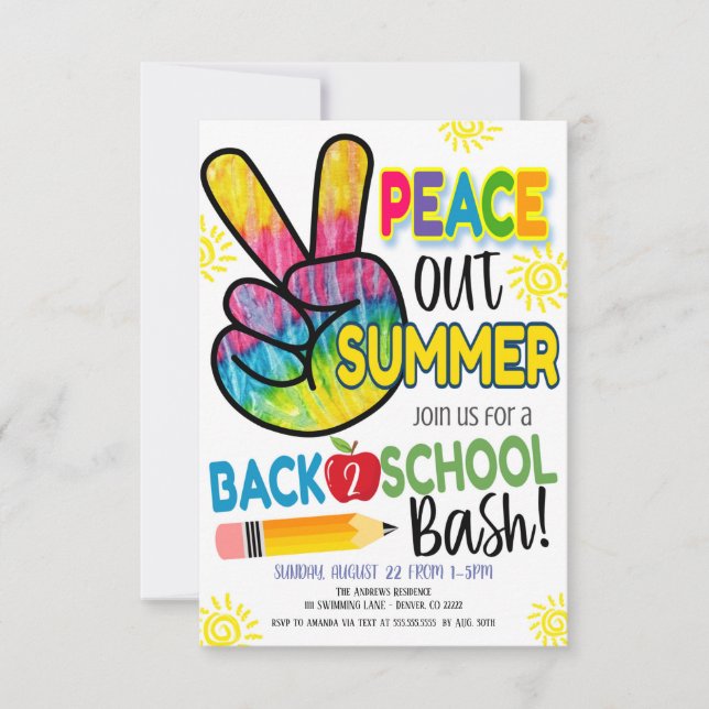 Invitation Peace Out Summer Retour à la fête scolaire Invitat (Devant)