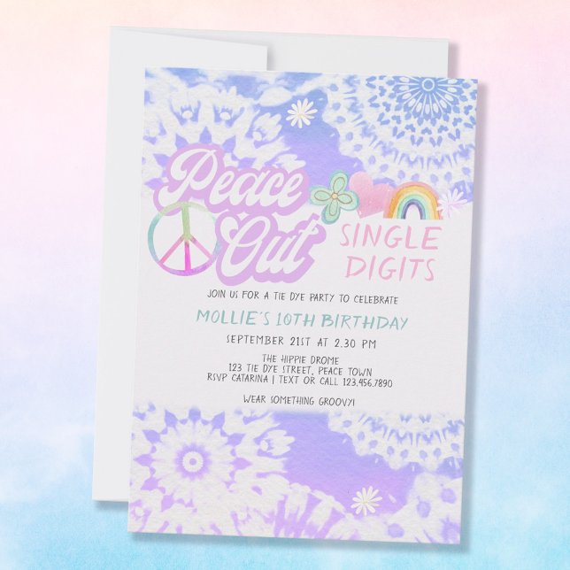 Invitation Peace Out Super Tie Dye 10e fête d'anniversaire (Créateur téléchargé)