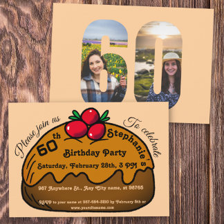 Invitation Peach 60th Birthday Party Chocolate Donut Dessert 
