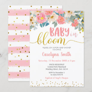Invitation Peach and Gold Baby in Bloom