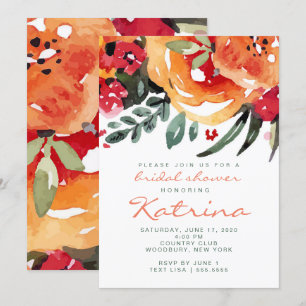 Invitation Peach and Greenery Aquarelle Fête de l'mariée flor
